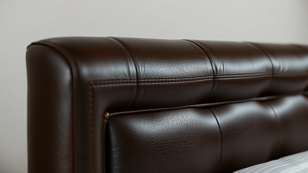 가죽 소재의 질감과 박음질 디테일을 보여주는 근접 사진