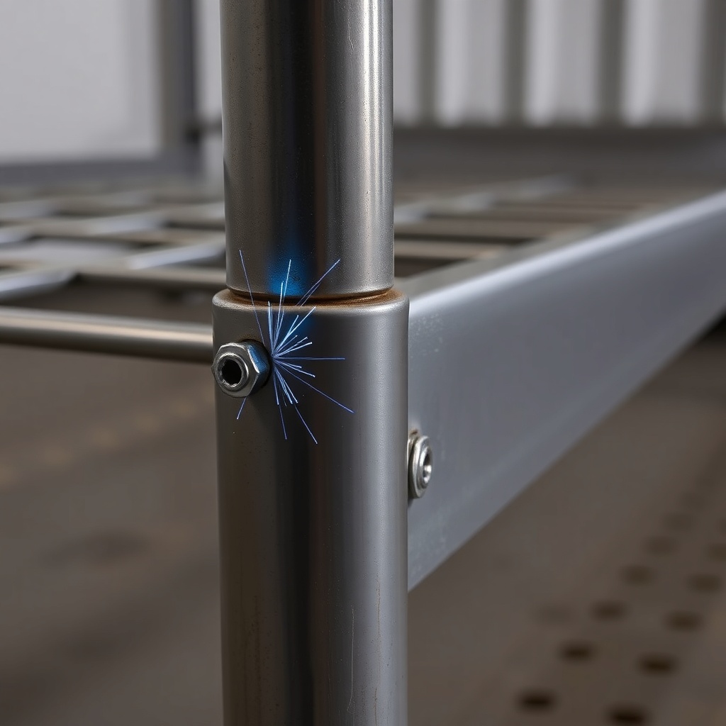 철제 침대 프레임의 정밀한 용접 부위와 볼트 체결 구조를 보여주는 상세 이미지